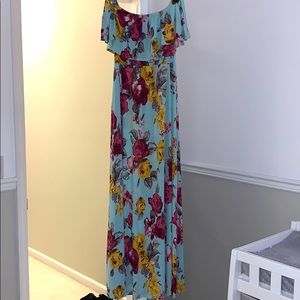 Blue maternity off the shoulder maxi